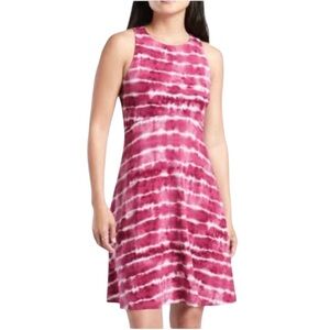ATHLETA | Pink Tie Dye Santorini Thera Dress size XLT Stripe Sleeveless Stretch